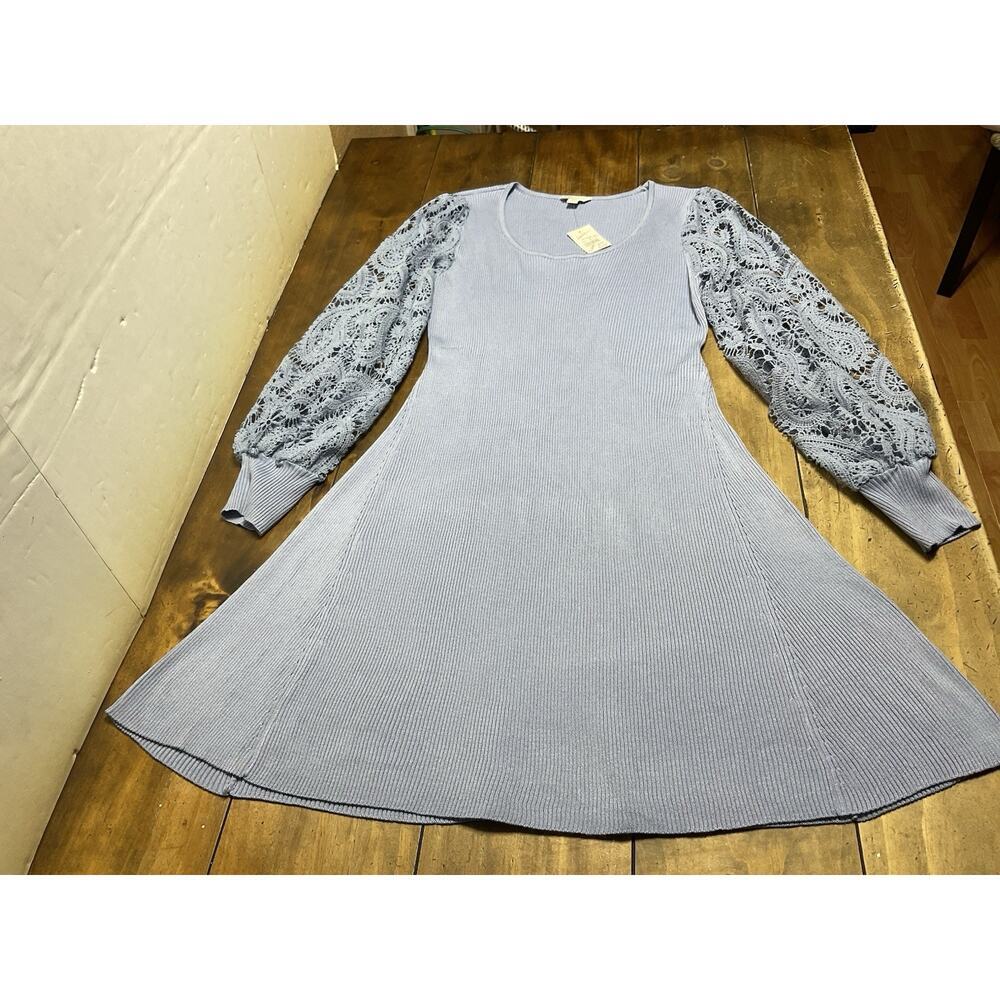 Cato Crochet Sleeve Ribbed Blue Dress Size XL NWT